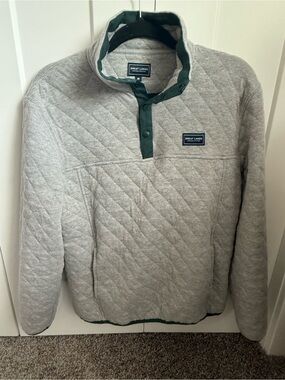 Mens Light Gray Great Lakes Quilted Pullover Jacket with Green Trim